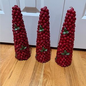 Cranberry Candle Christmas Holiday Decoration Home Decor (Set of 3)